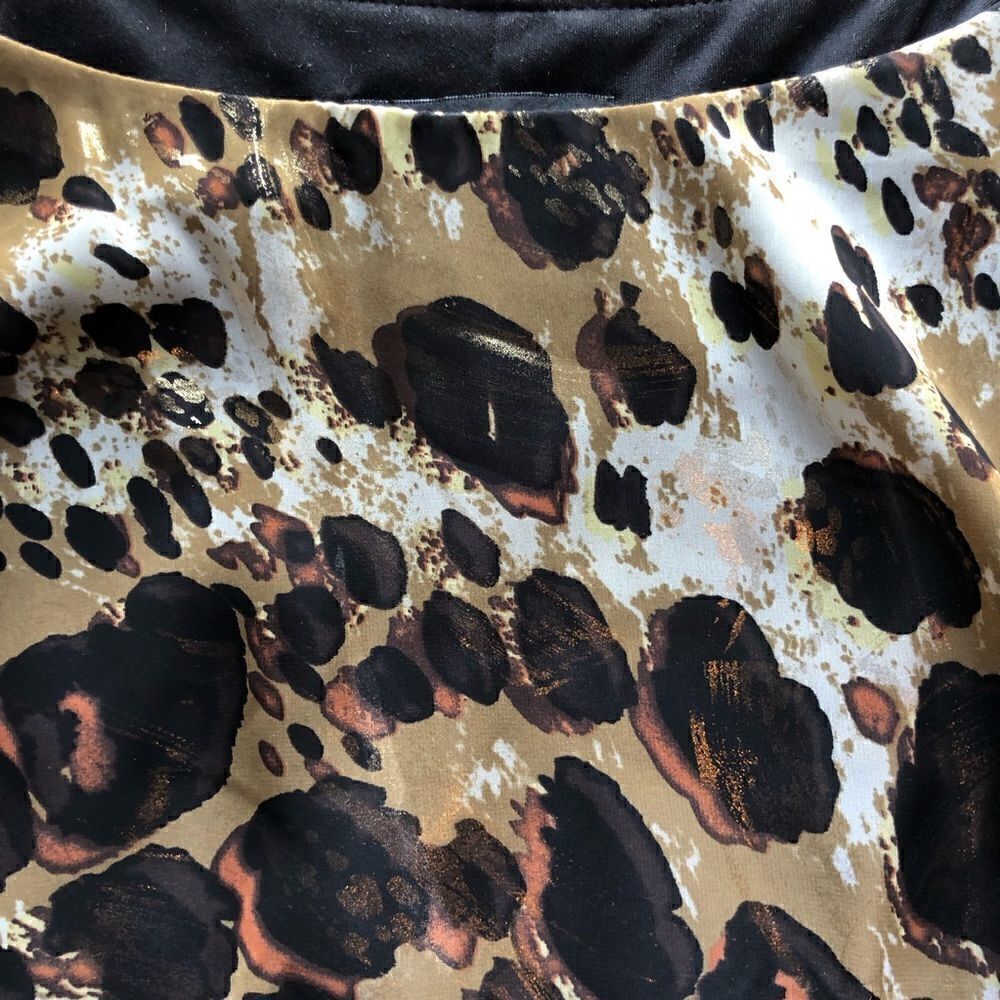 S.L. Fashions Midi Dress tiered ruffle sleeveless leopard print gold/black 14W - Picture 4 of 6